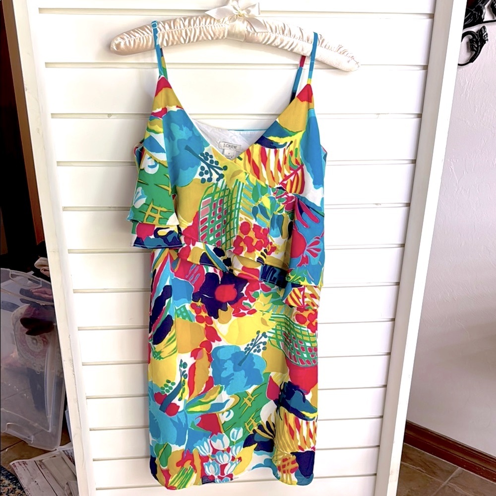 J. Crew Blue Yellow Spaghetti Strap Mini Sundress
